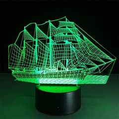 Sailing Boat Ship 3D Light 7 Colors Change Illusion Lamp For Home Cafe