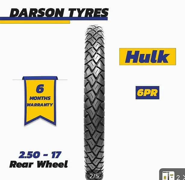 2.50. 17 Darson 70 back Hulk tyres 2
