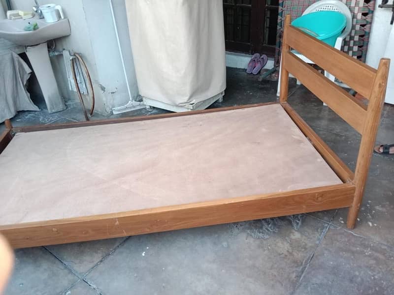 wooden single bed with side table and mattress 1