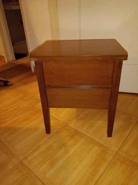 wooden single bed with side table and mattress 7
