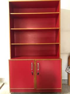 Beautiful Red Bookshelf with built-in cabinets