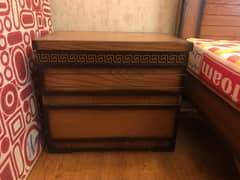 Queen size wooden bed with side tables and Mattress almost NEW