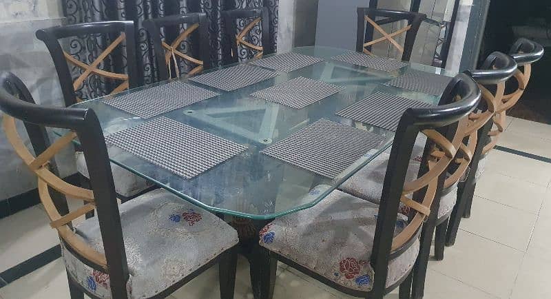 dining table with 1" thick glass, along with 8 chairs 0