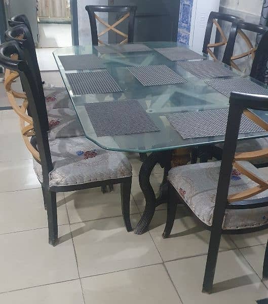 dining table with 1" thick glass, along with 8 chairs 1
