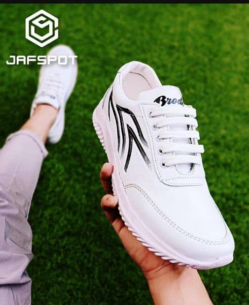 Men's Athletic Running Sneakers  -JF019, White With Black Lines 3