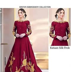 2 pc,s women's unstitched fancy katan silk embroidered maxy