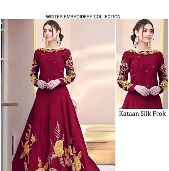 2 pc,s women's unstitched fancy katan silk embroidered maxy 0