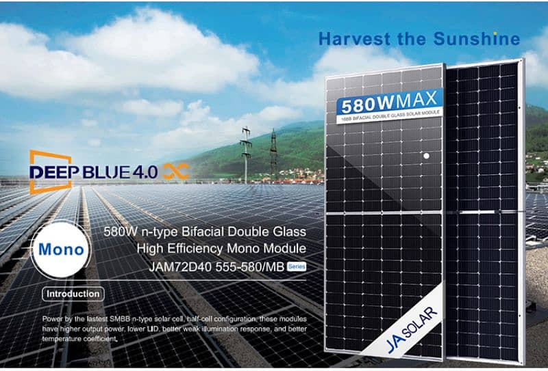 JA solar N-type A-grade Double glass 580 watt 0
