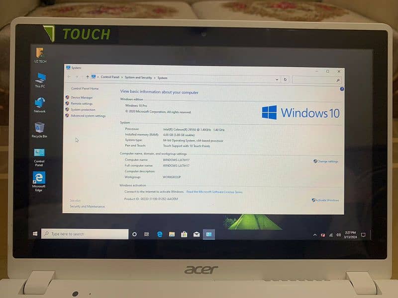 Acer Touch new Slimmest laptop Intel Celeron 5th gen 4/128 Windows 10 8