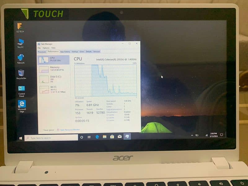 Acer Touch new Slimmest laptop Intel Celeron 5th gen 4/128 Windows 10 9