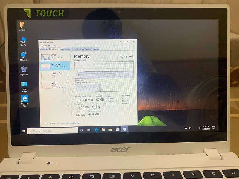 Acer Touch new Slimmest laptop Intel Celeron 5th gen 4/128 Windows 10 10