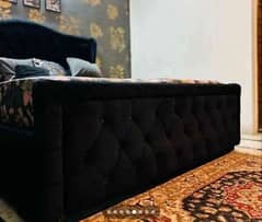 cushioned bed in Black velvet with side tables without mattress 0