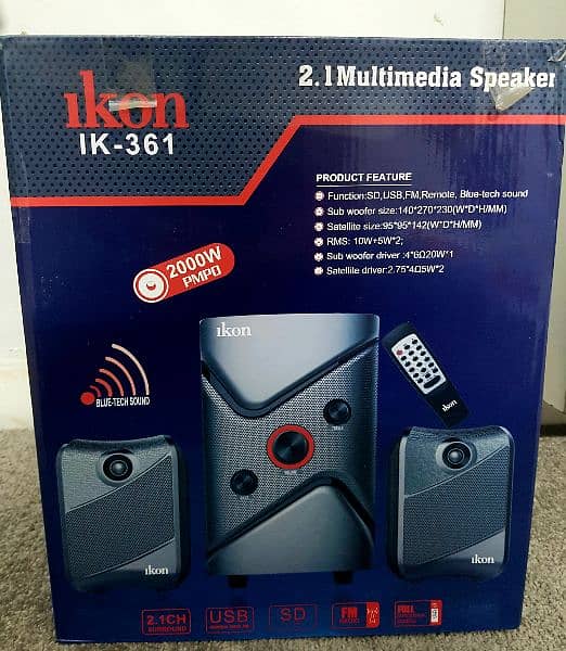 Ikon 2.1 Multimedia Subwoofer Bluetooth Speakers 10/10 Condition 1