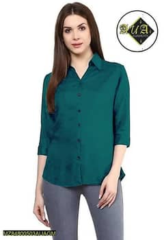 1 Pc Women's Stitched Shamery Plain Button Down Shirt