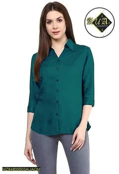 1 Pc Women's Stitched Shamery Plain Button Down Shirt 0