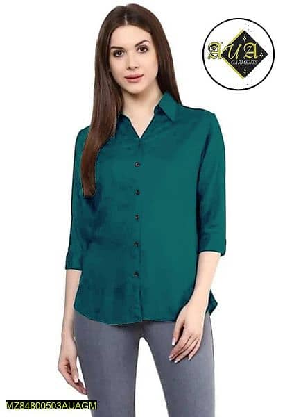 1 Pc Women's Stitched Shamery Plain Button Down Shirt 0