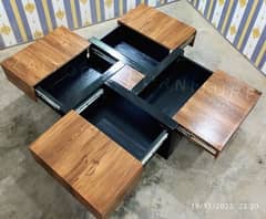 Square 4 Drawer Coffee Table with Extendable Sliding Tabletops