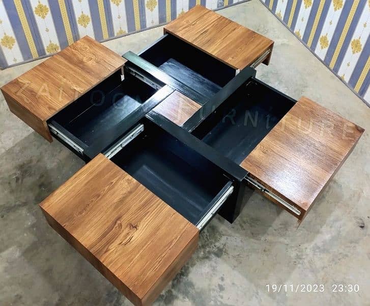 Square 4 Drawer Coffee Table with Extendable Sliding Tabletops 0