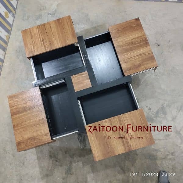 Square 4 Drawer Coffee Table with Extendable Sliding Tabletops 4
