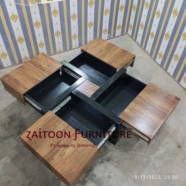 Square 4 Drawer Coffee Table with Extendable Sliding Tabletops 5