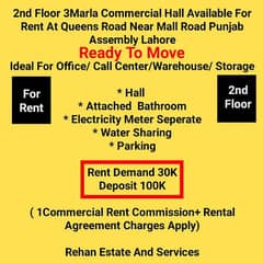 2nd Floor 3 Marla Commercial Hall Available For Rent At Queens Road