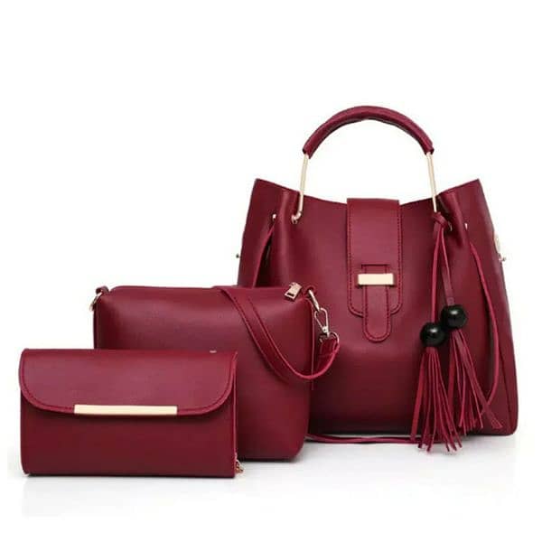 3pc Womens Leather Plain Hand Bag Set 2
