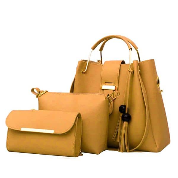 3pc Womens Leather Plain Hand Bag Set 3