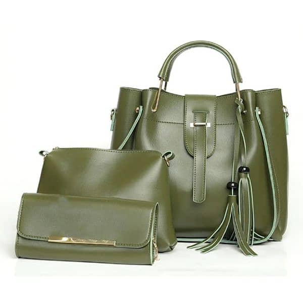 3pc Womens Leather Plain Hand Bag Set 6