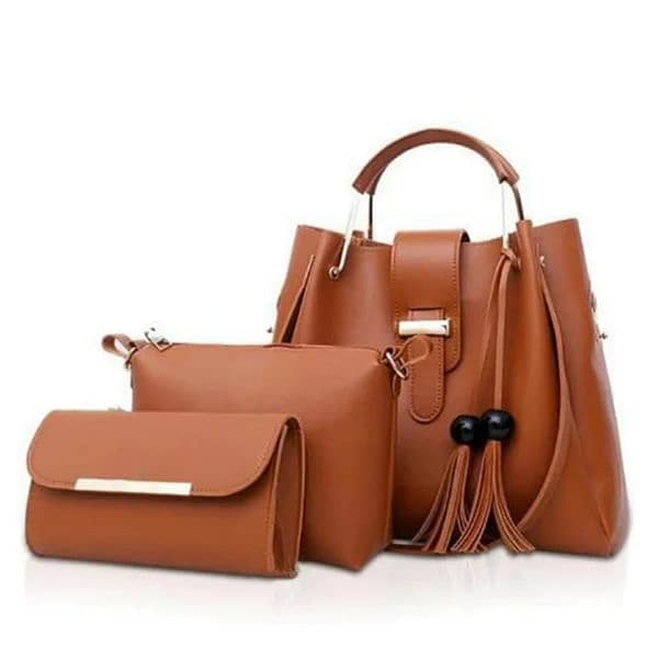 3pc Womens Leather Plain Hand Bag Set 7