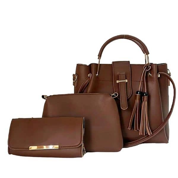 3pc Womens Leather Plain Hand Bag Set 9