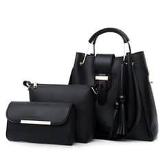 3pc Womens Leather Plain Hand Bag Set