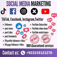 Facebook,Instagram,Twitter,TikTok:Followers,post likes and views avlbl 0