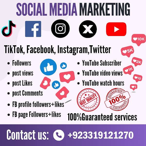Facebook,Instagram,Twitter,TikTok:Followers,post likes and views avlbl 0