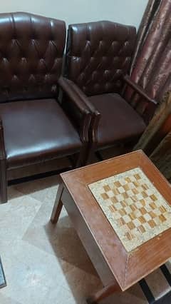 Wooden Chess Table with Two Foam Comfy Chairs and Marble Chess