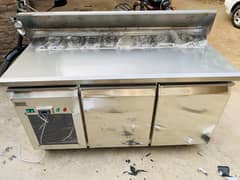 pizza prep table with chiller, pizza oven, delivery bags, dough mixer