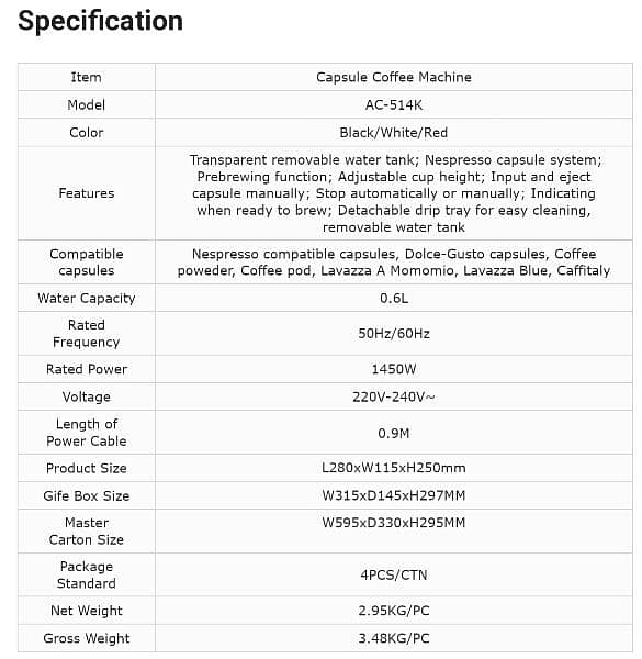 Coffee Machine imported multi-capsule espresso model AC-514K 5
