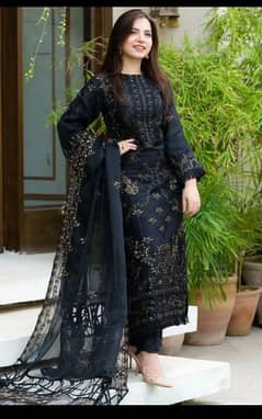 NS 32-3 Piece fully Embroidered Lawn Dress with Organza Dupatta