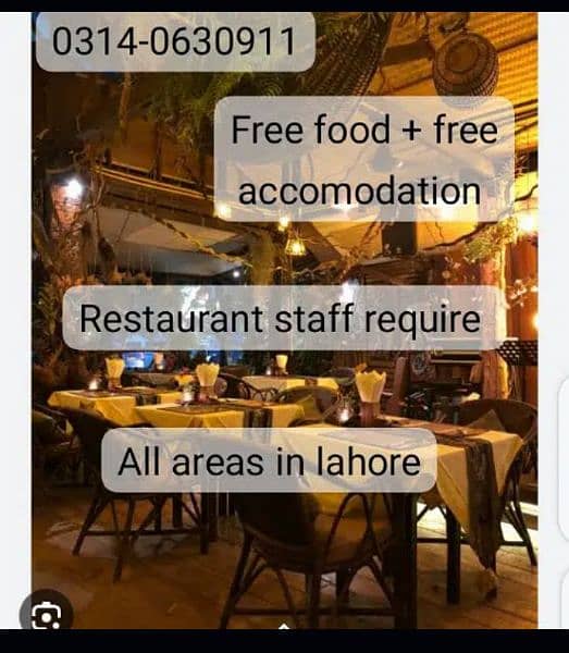 waiter Oder taker stuff required lahore 0