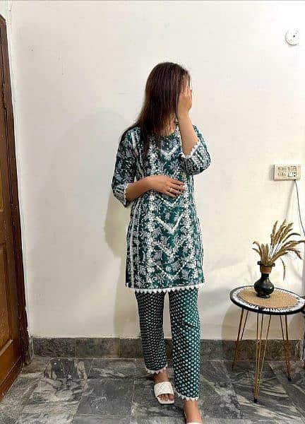 2 Pcs Women's Stitched Cotton Embroidered Shirt And Trouser 0