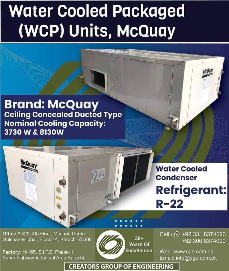 Water Cooled Packaged Units (WCP) McQuay 3730 W & 8130W 0