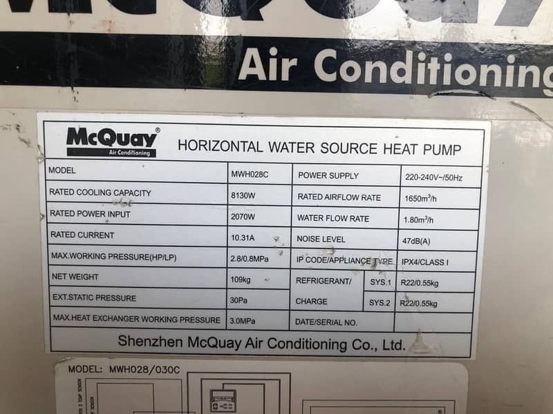 Water Cooled Packaged Units (WCP) McQuay 3730 W & 8130W 9