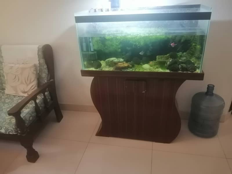3 feet Aquarium with wooden base for urgent  sale 6