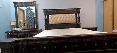 King size wooden Bed with two side tables
