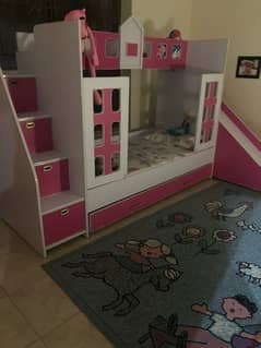 kids girls trundle bed with slide and drawers plus dressing table