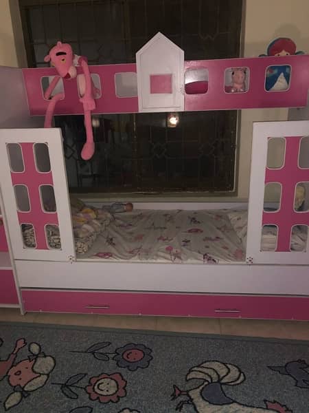 kids girls trundle bed with slide and drawers plus dressing table 2