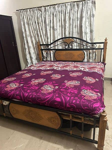 Wooden iron king size bed with spring mastress 3