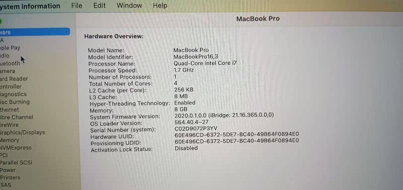 MACBOOK PRO 2020 I7 QUAD CORE 8 GB /1 TB SSD 4