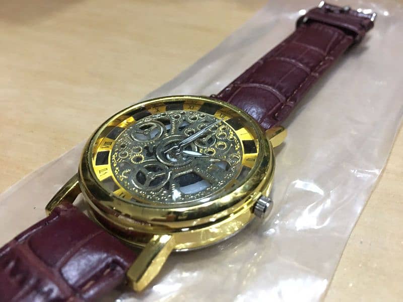 Brown Leather Skeleton Watch. 0