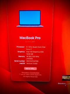 i7 Macbook pro 2017 model Ram 16 Sad 512 screen 15.6