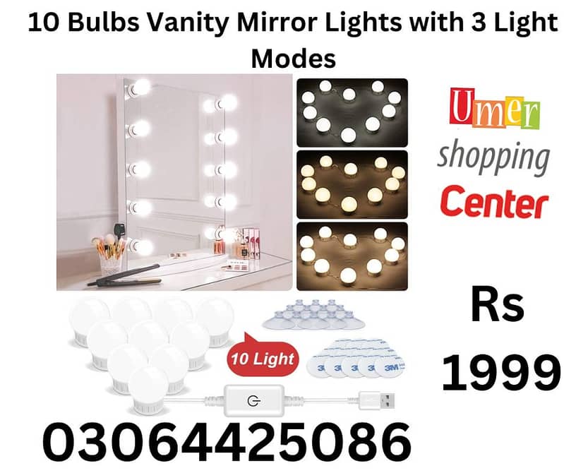 10 Bulbs Vanity mirror lights with 3 color modes 0